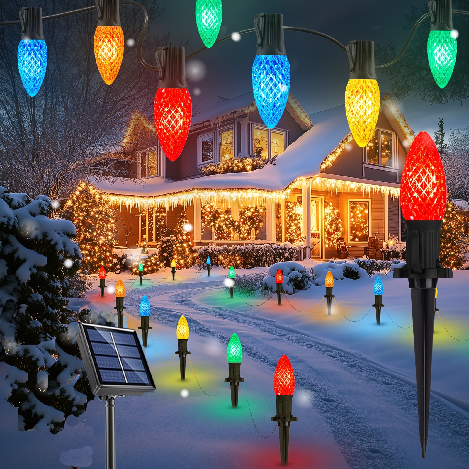 

Solar Christmas Lights Outdoor Waterproof, 20 Led Bulbs Christmas Pathway Lights, Solar C9 Led Strawberry Lights For Decorations Outside()