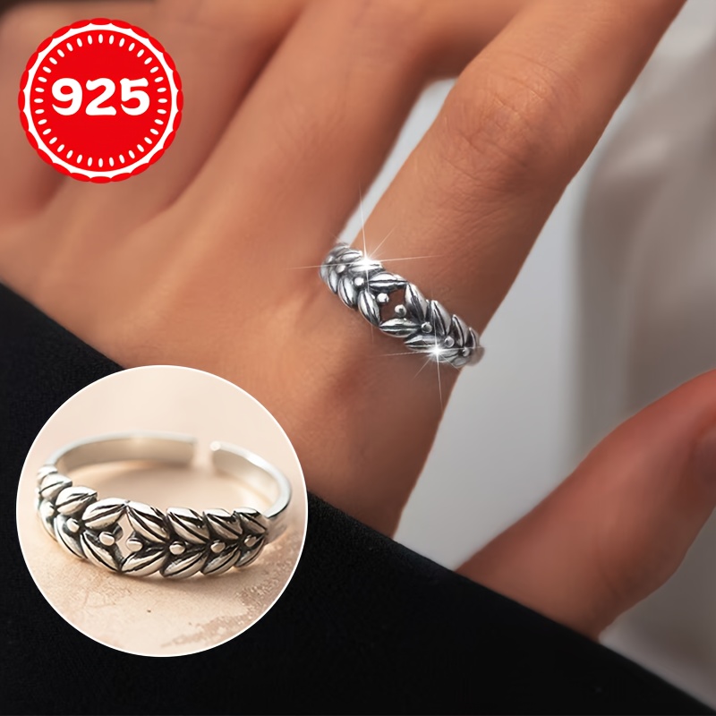 Vintage Wheat Spike Ring 925 Silver Plated Hypoallergenic Antique Oxidized