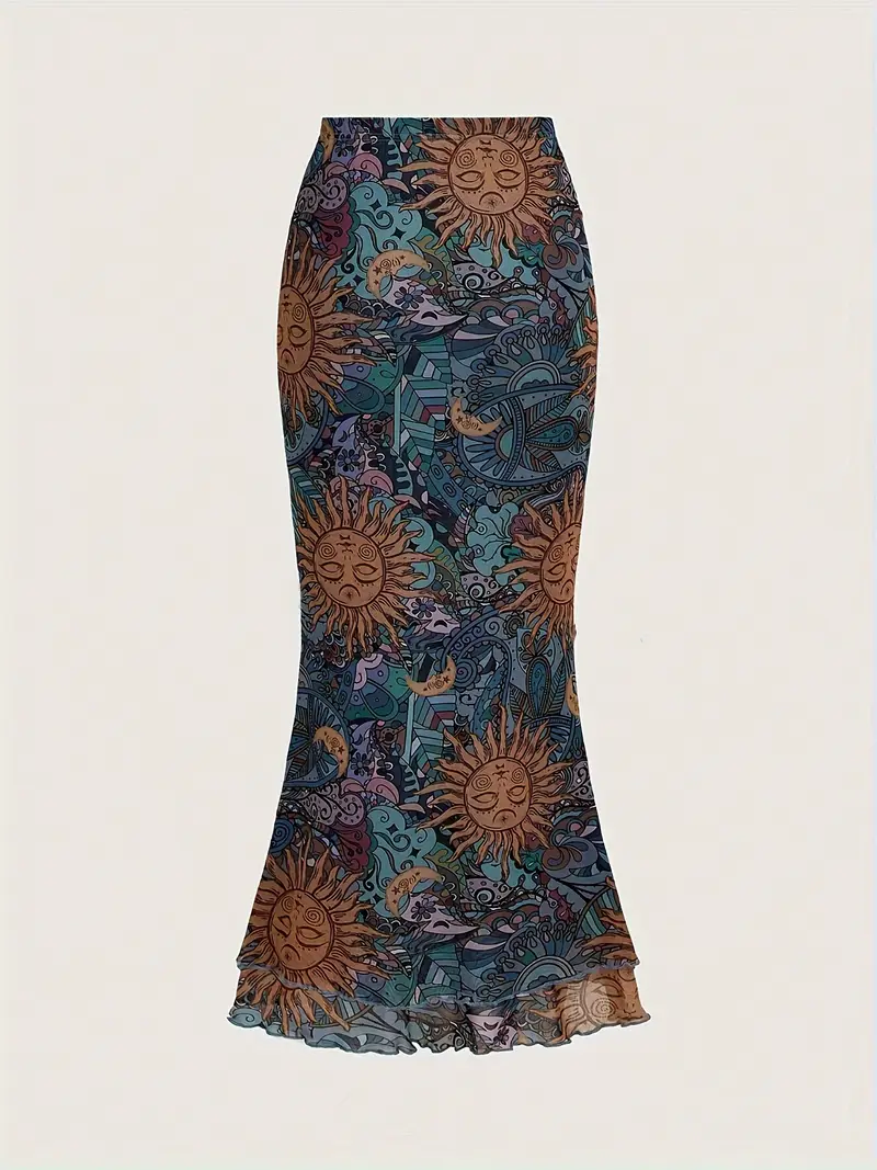 sun print high waist mermaid skirt y2k bodycon skirt for womens clothing details 1
