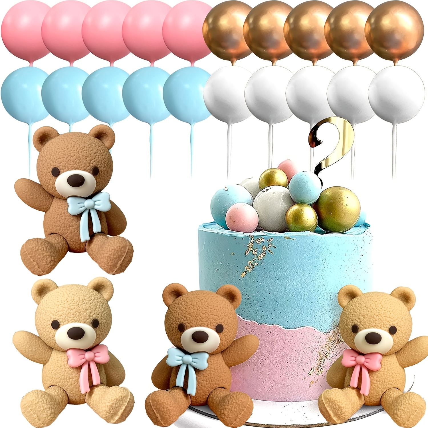 

Laventy Resin Teddy Bear Cake Toppers For Gender Reveal & Birthday Celebrations - Non-electric, Featherless Cake Decorating Supplies For Party Decorations