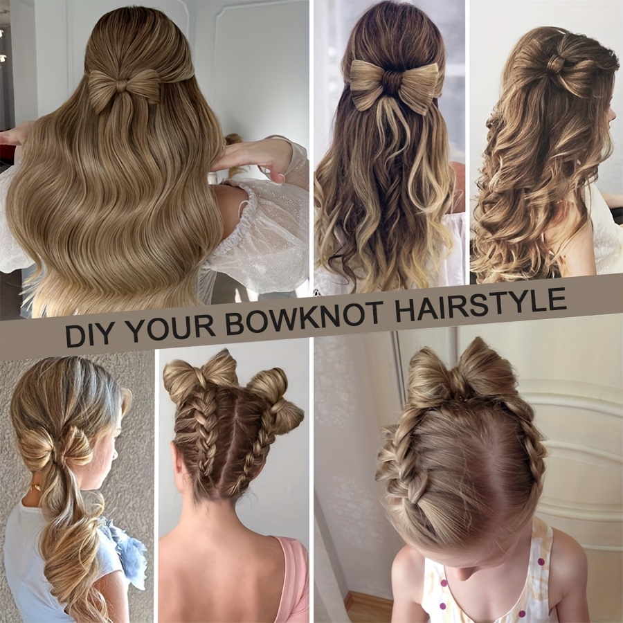 14inch 35cm bowknot synthetic hairpiece with ponytail cute natural curly hair clip in hair extensions styling clip decorative hair clip hairpieces highlight   bleach blonde   for women daily party dating christmas use details 1