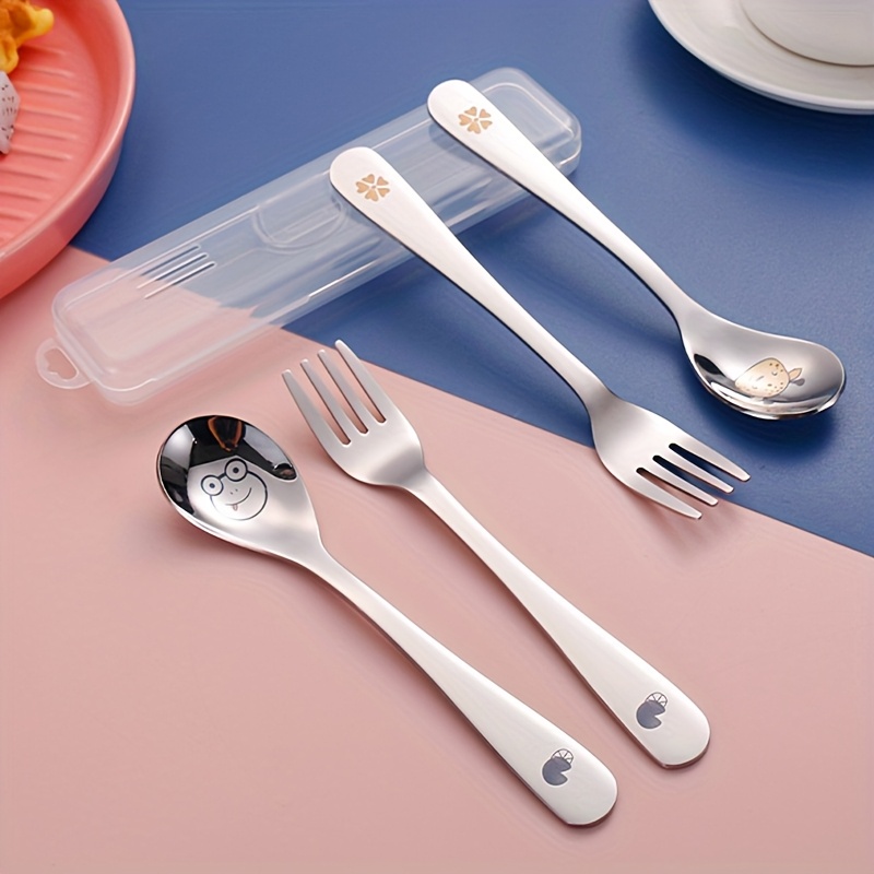 personalized customization 2pcs box portable cutlery set with   reusable stainless steel   set cute cartoon cutlery with cutlery box suitable for travel outdoor camping gift       frogs deer Product details 2