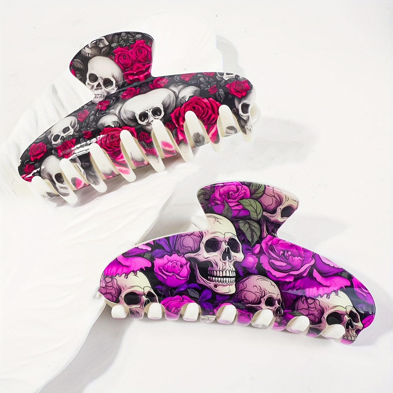 E-shop 2 Stück Damen Halloween Totenkopf Haarspangen, Halbhohes Rücken Scrunchies, Stilvolle Shark Clips, Harz Haaraccessoires, Rutschfeste Starke