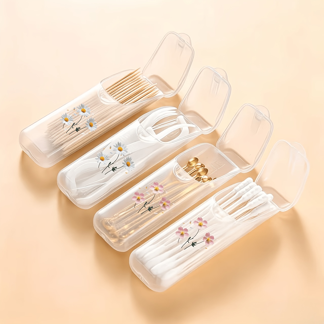 2pcs Set: White and Pink Daisy Vine Pattern Portable Travel Organizer Box