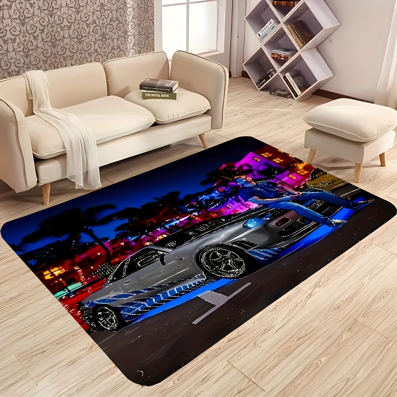 TEMU Flannel Living Room Rug, 0.39-inch Thick, Cool Sports Decorative Pattern, High-quality Floor Mat, Suitable For Kitchen, Hallway, Bedroom, And