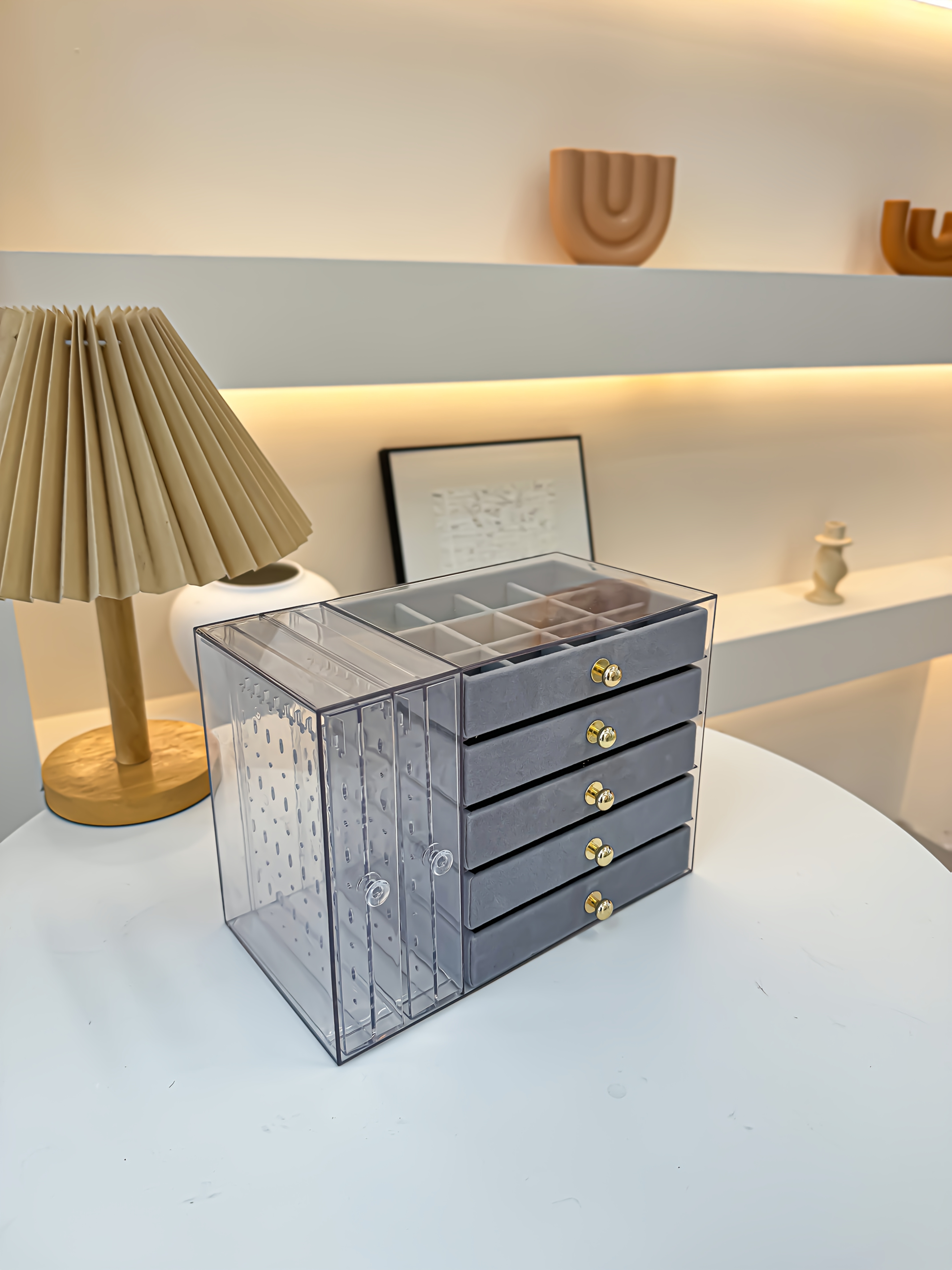 1pcjewelry boxes organizers high end jewelry box transparent large capacity jewelry storage box necklace display stand exquisite drawer style earring stud ring necklace and bracelet storage box multi functional jewelry box exquisite box Product details 8