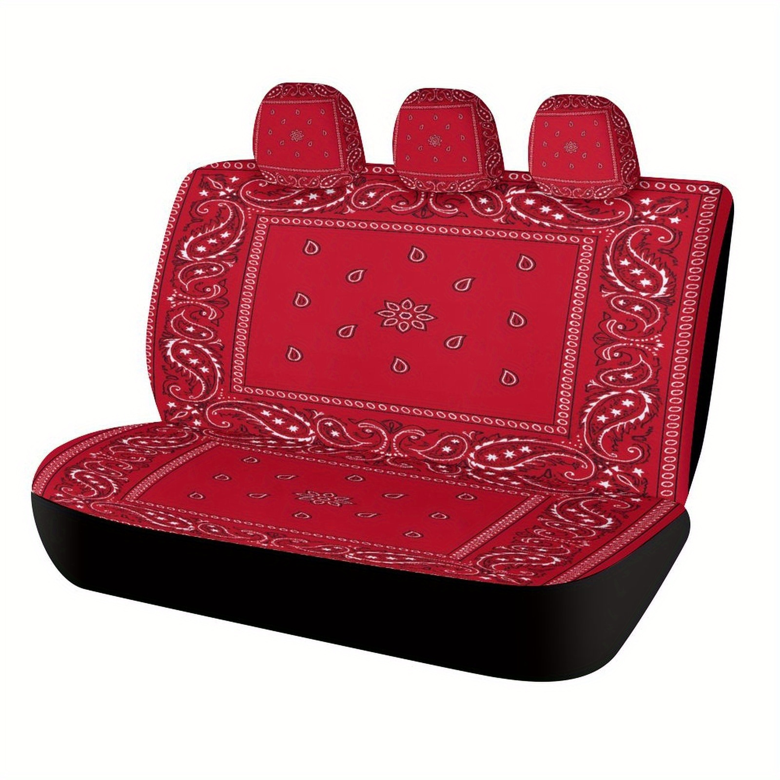 TEMU Car Seat Cover Set Featuring A Red Bandana Design, Suitable For A Of Vehicles. This Full Set Includes High-quality, Comfortable Protectors For