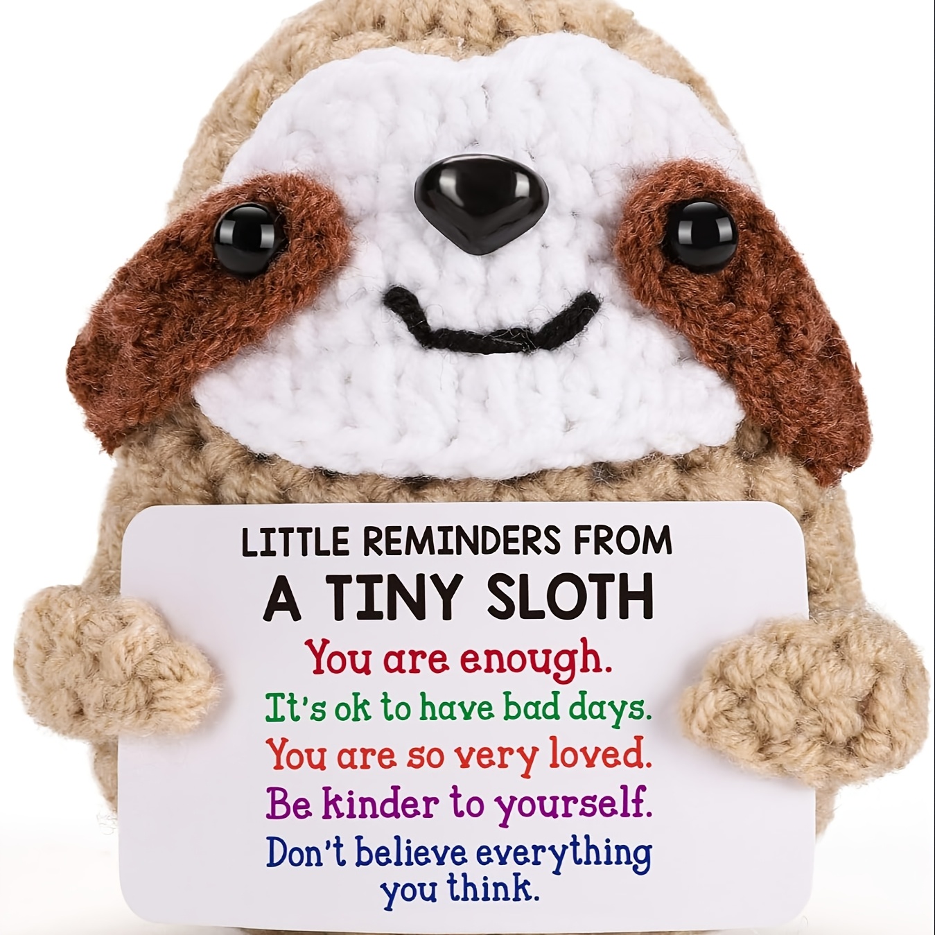 

Inspirational Crochet Sloth Amigurumi Kit - Handmade Fabric Doll With Uplifting Messages - Emotional Boosting Knitted Sloth For Home Decor