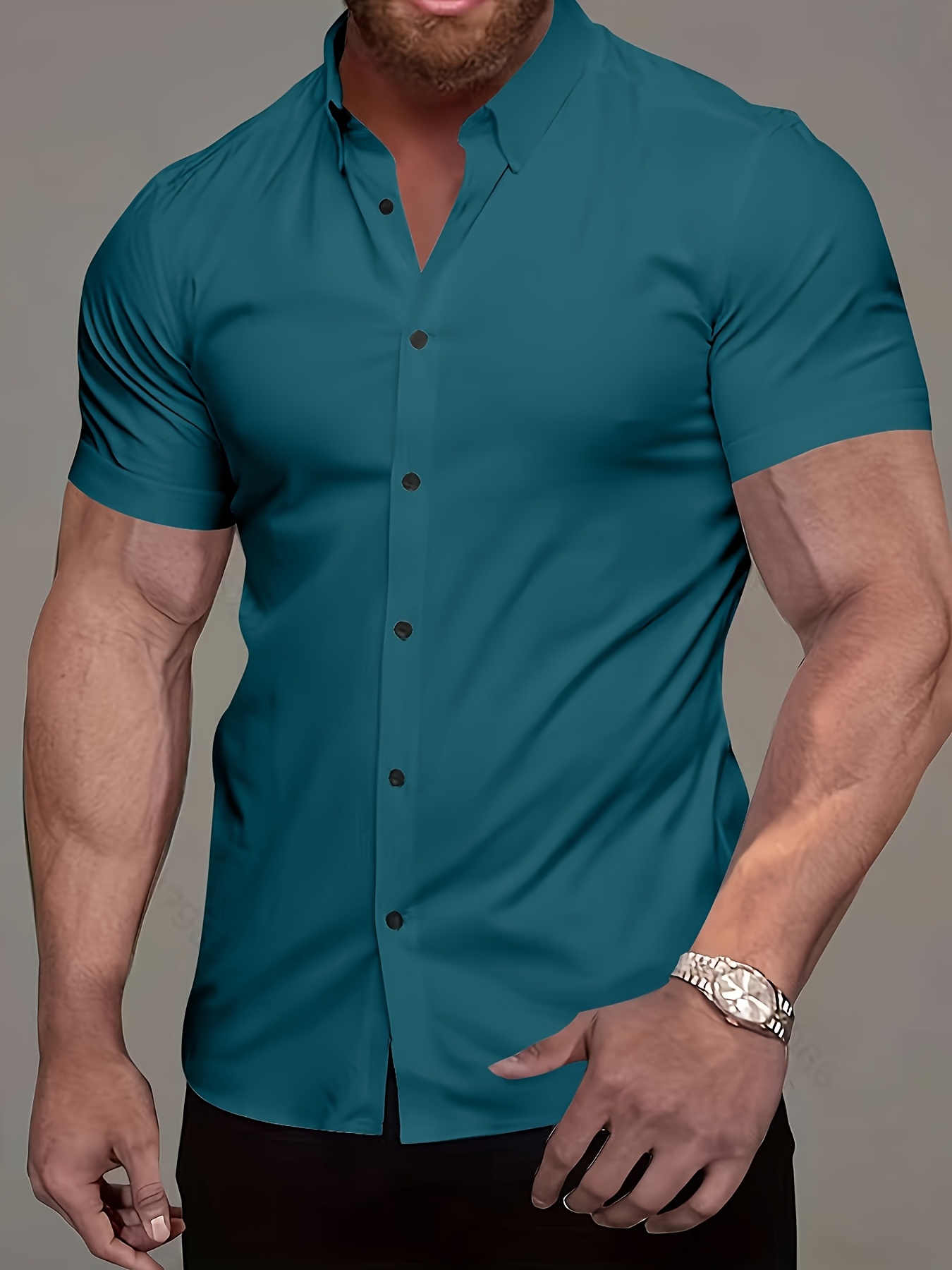 muscle man fitness short sleeve lapel shirt non stretch - Temu