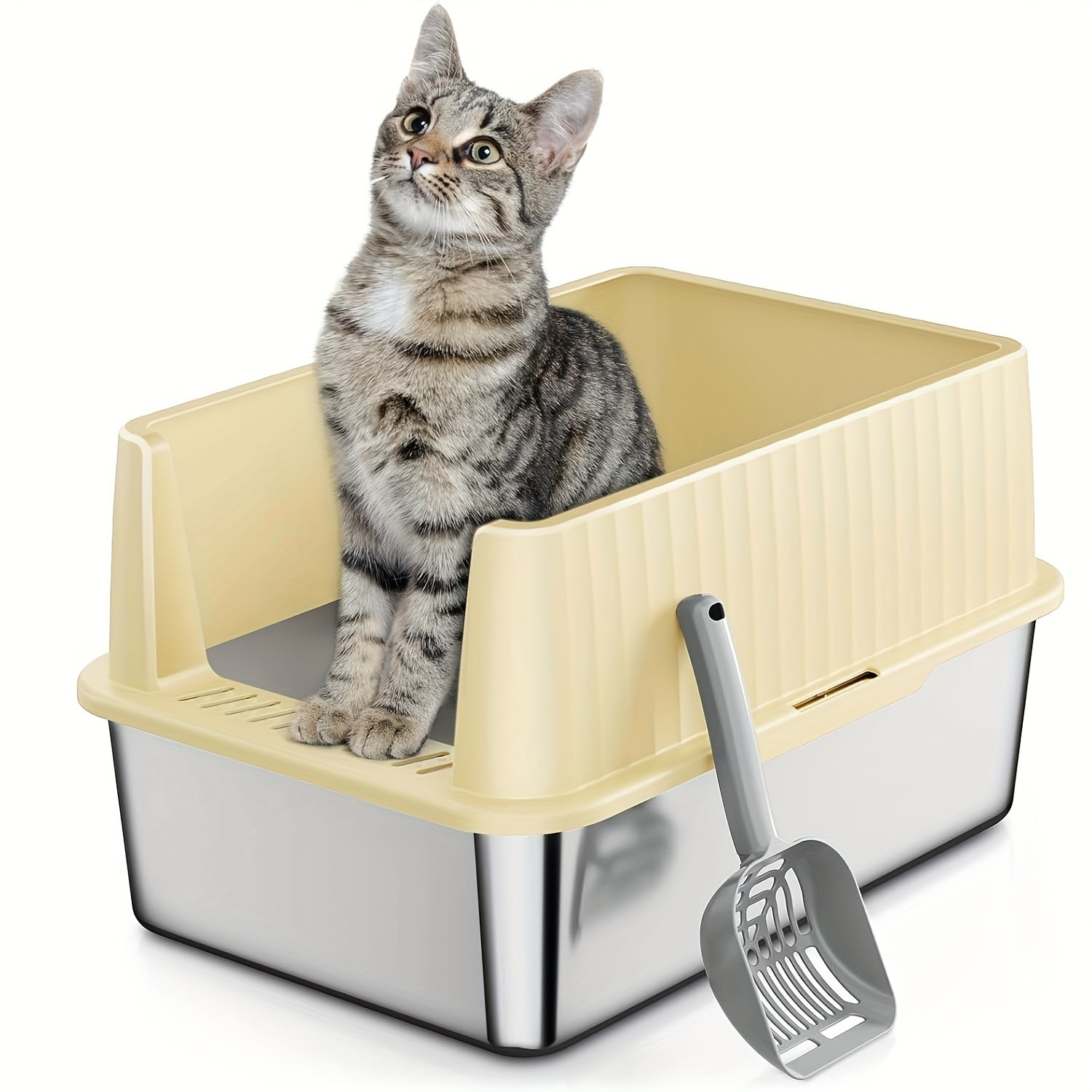 

Stainless Steel Litter Box, Cat Litter Box, Kitten Litter Box - 17.3" L X 13.3" W X 11.8" H - High Sided - Easy To Clean, Leak-proof, Non-stick, Odor-reducing, Metal Litter Box For Small Cats