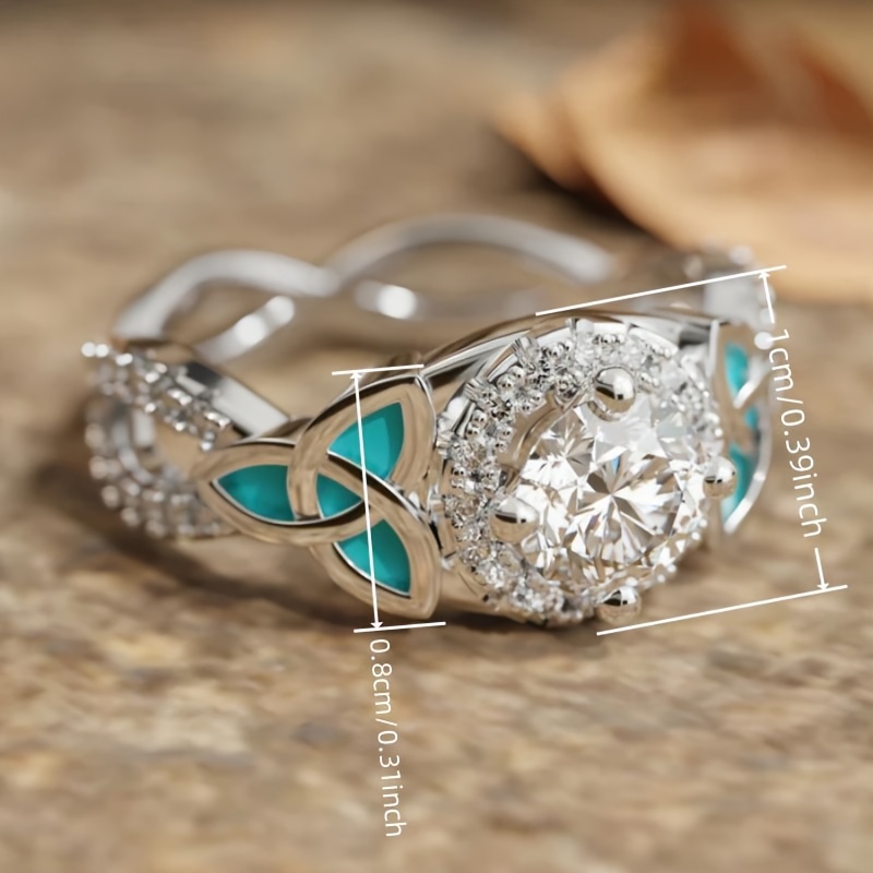Women's Zirconia Infinity Anniversary Ring with Enamel Leaf Celtic Knot