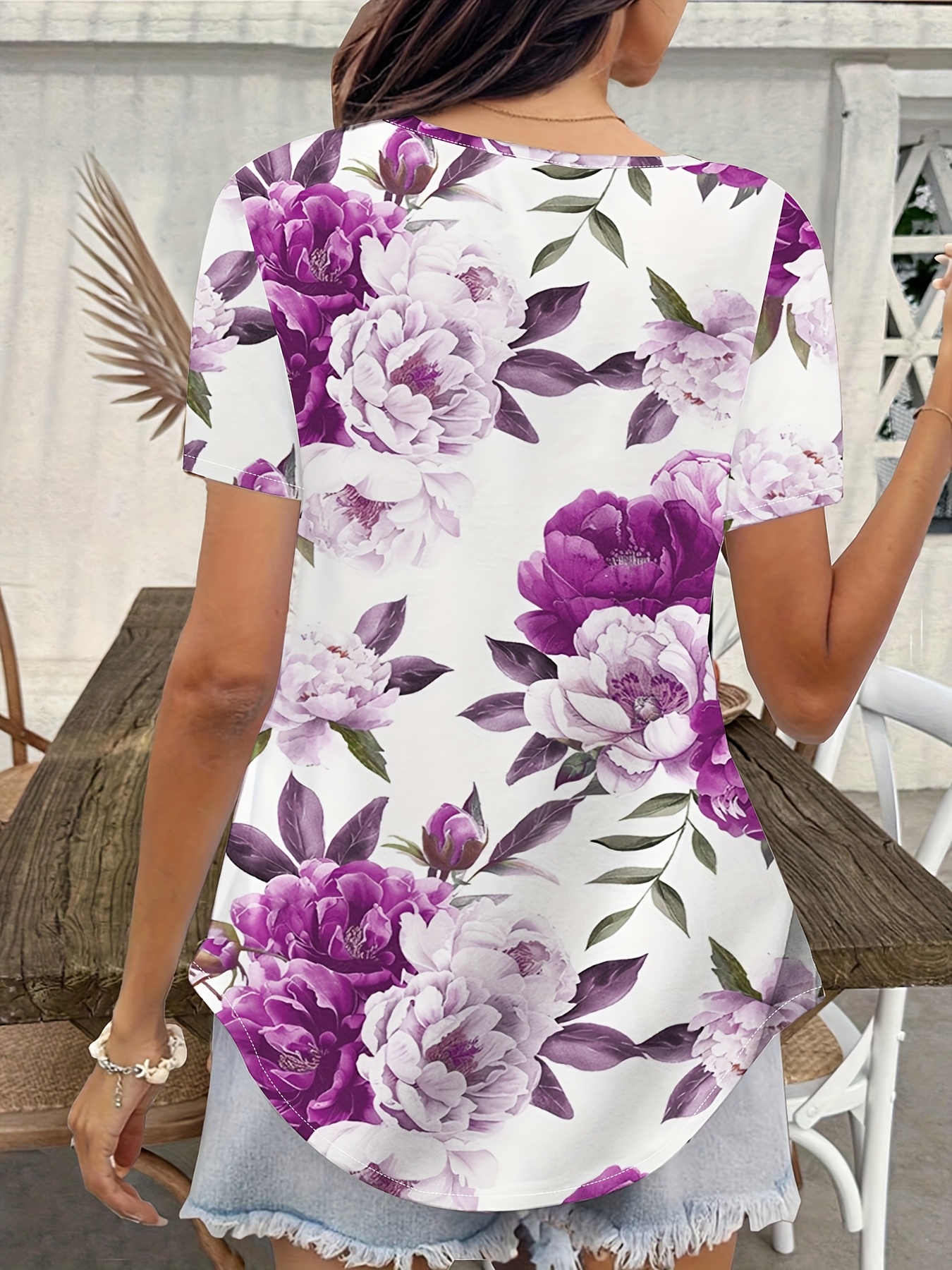 clothing womens elegant floral neck t Temu Norway