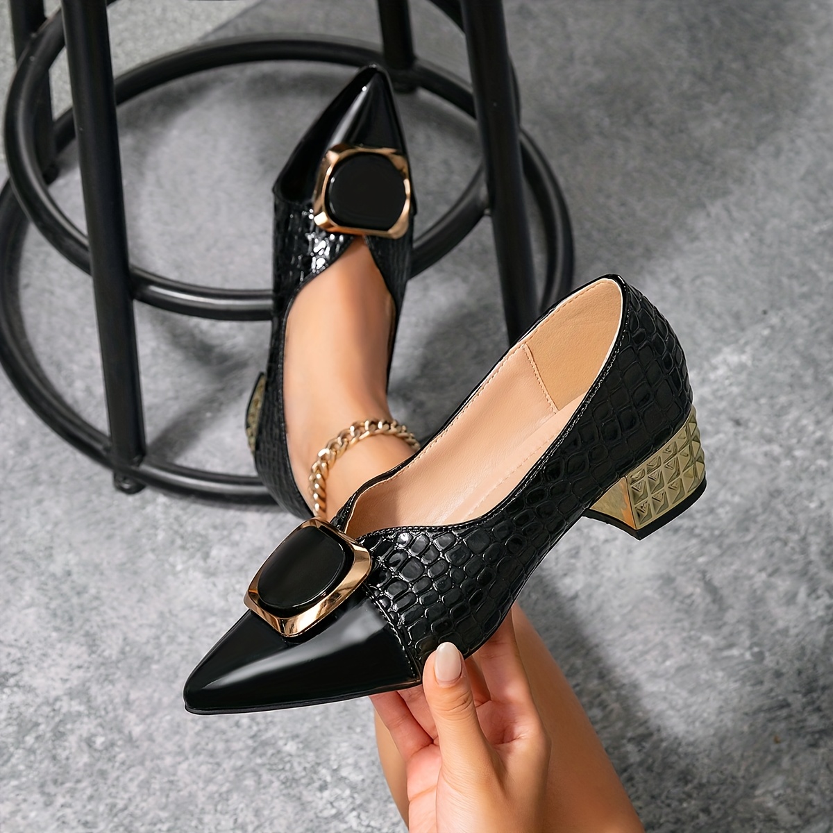 mocasines de moda de punta puntiaguda con   de metal para mujer, otoño/invierno, zapatos de exterior cómodos sin tacón abierto y sin cordones, zapatos   de color liso. elegantes mocasines sin tacón abierto sin cordones para comodidad y sensualidad, adecuados para fiestas,   elegante