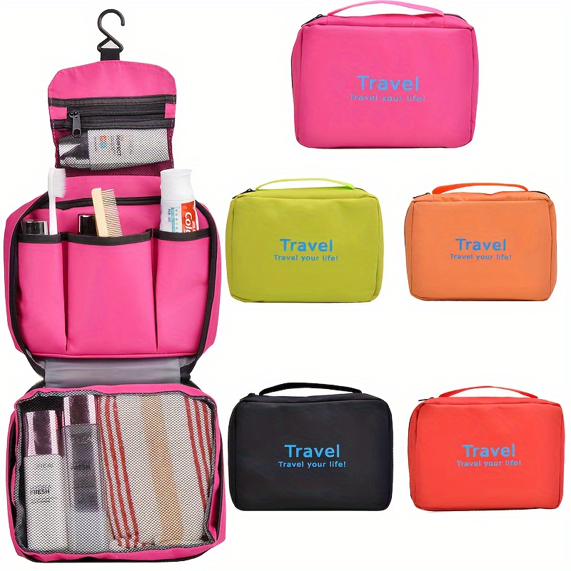 

Waterproof Polyester Travel Toiletry Bag, Unisex-adult, Foldable Hanging Makeup Organizer With Multiple Compartments, Unscented - 1 Pack