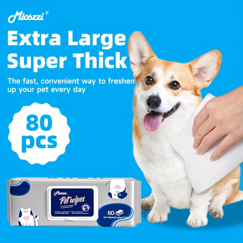 Wonderful Cat and Dog Universal Multi-Functional Pet Care Wet Wipes, 80 Sheets per Pack, Thickened Wet Wipes, Odor Control and Cleaning Wet Wipes can be used on paws, body, and butt, very suitable for puppies and adult dogs