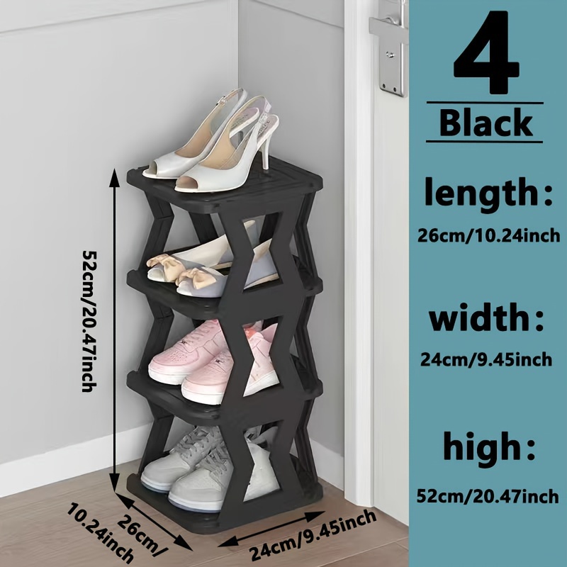 1pc, Hourglass Shoe Rack, Black Single Row 3/4/5/6/7/8/9 Layers, Simple Narrow Small Does Not Space, Suitable For Doorway Living Room Bedroom Toilet And Other Multiple Scenes