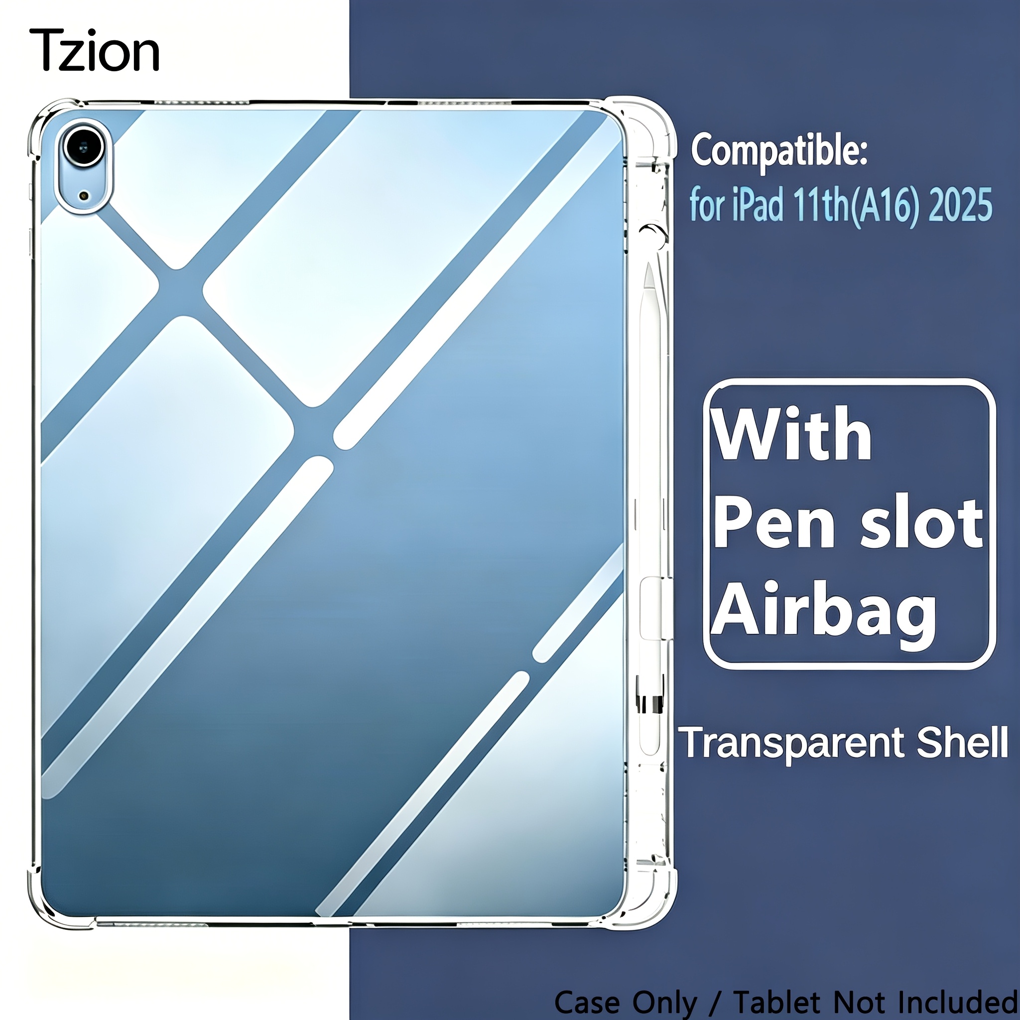 TEMU Case For Ipad (a16) 11th Generation 11 Inch 2025/ For Ipad 10th Generation 10.9 Inch 2022 Case, Four-corner Tpu Case With Pencil Holder,