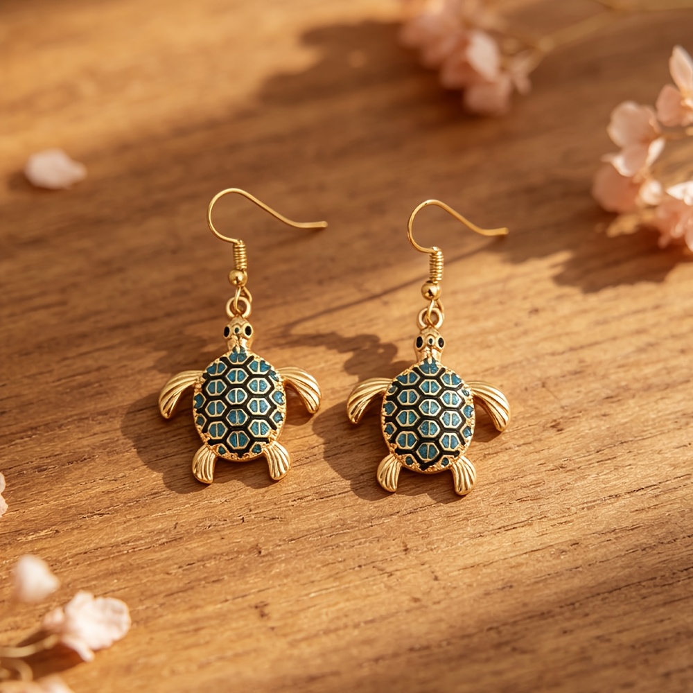 TEMU Pendientes colgantes retro de , ganchos para con vida marina de color azul y verde, joyería versátil de estilo vacacional