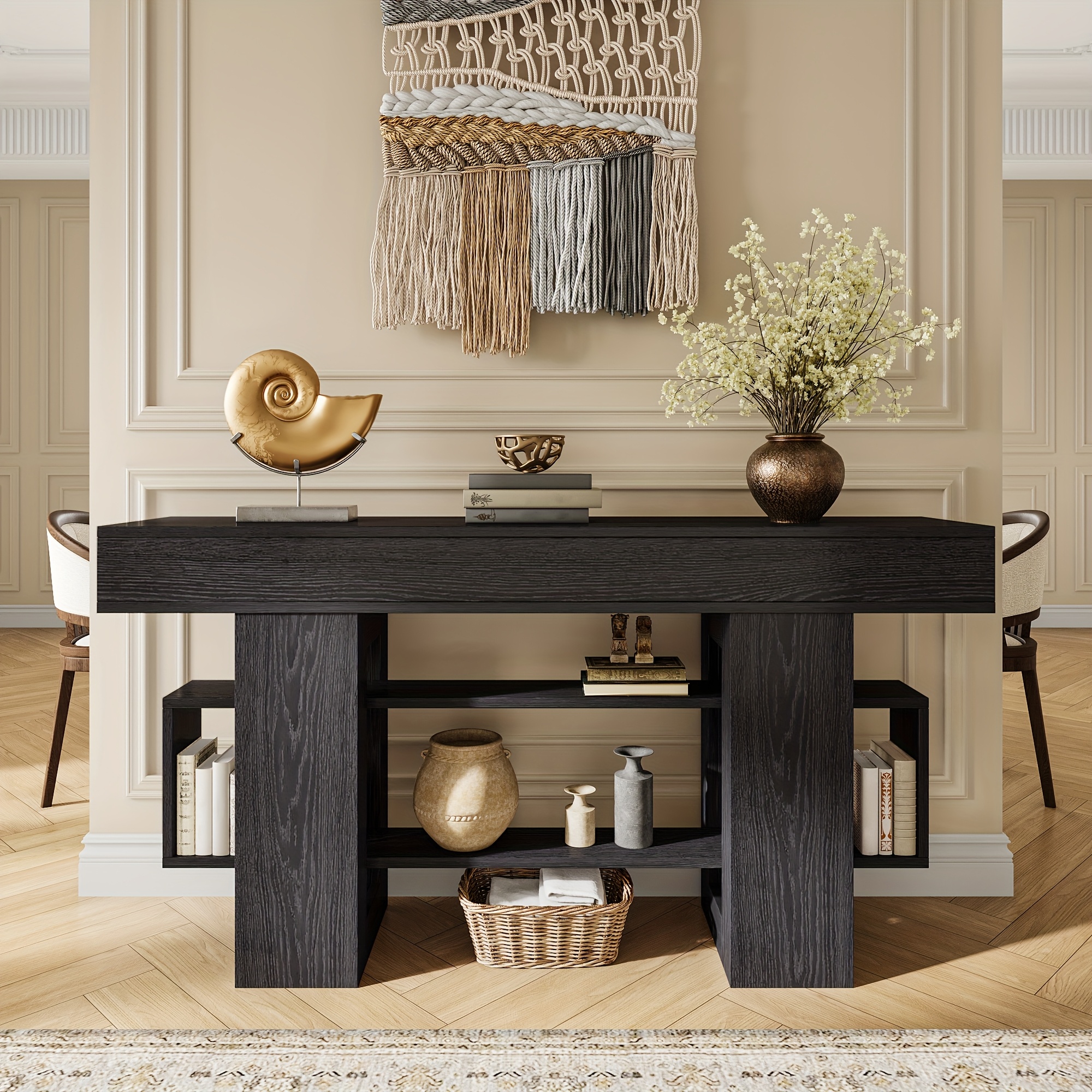 mesa consola de estilo de 63 pulgadas con almacenamiento - mesa de sofá de para entrada, pasillo o detrás del sofá - madera ingenierizada y , mueble de sala de montaje 5