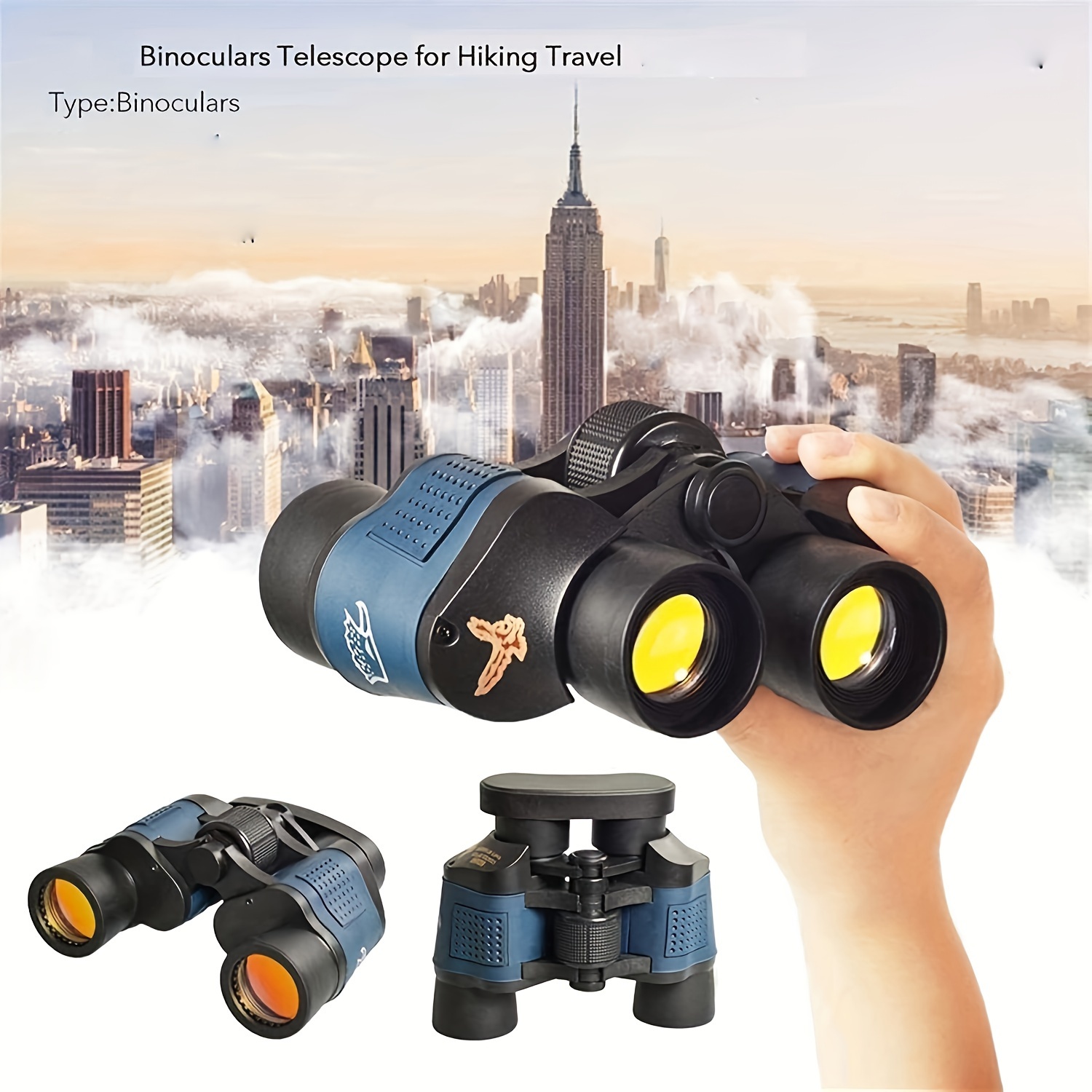 TEMU 1pc High-definition Binoculars With Function - Durable, High-powered Telescope For , Camping & Hiking, Includes Carrying Strap And Cleaning Cloth