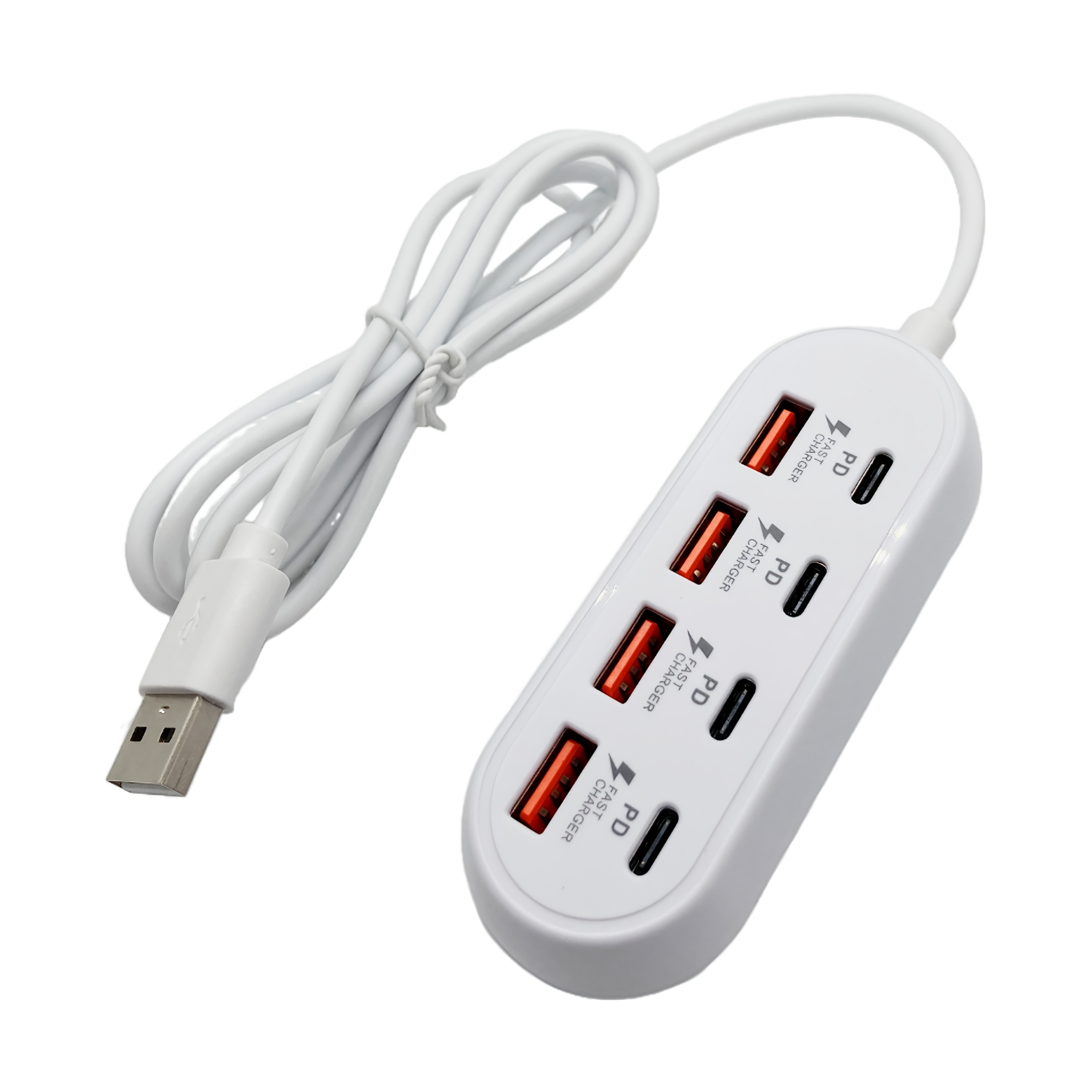 TEMU Usb With 25w Fast Charge & 4 Usb + 4 Usb-c Ports, 3 Cable Lengths (30cm/1.2m/2m) For Laptop/tablet/phone, Sleek Oval Design