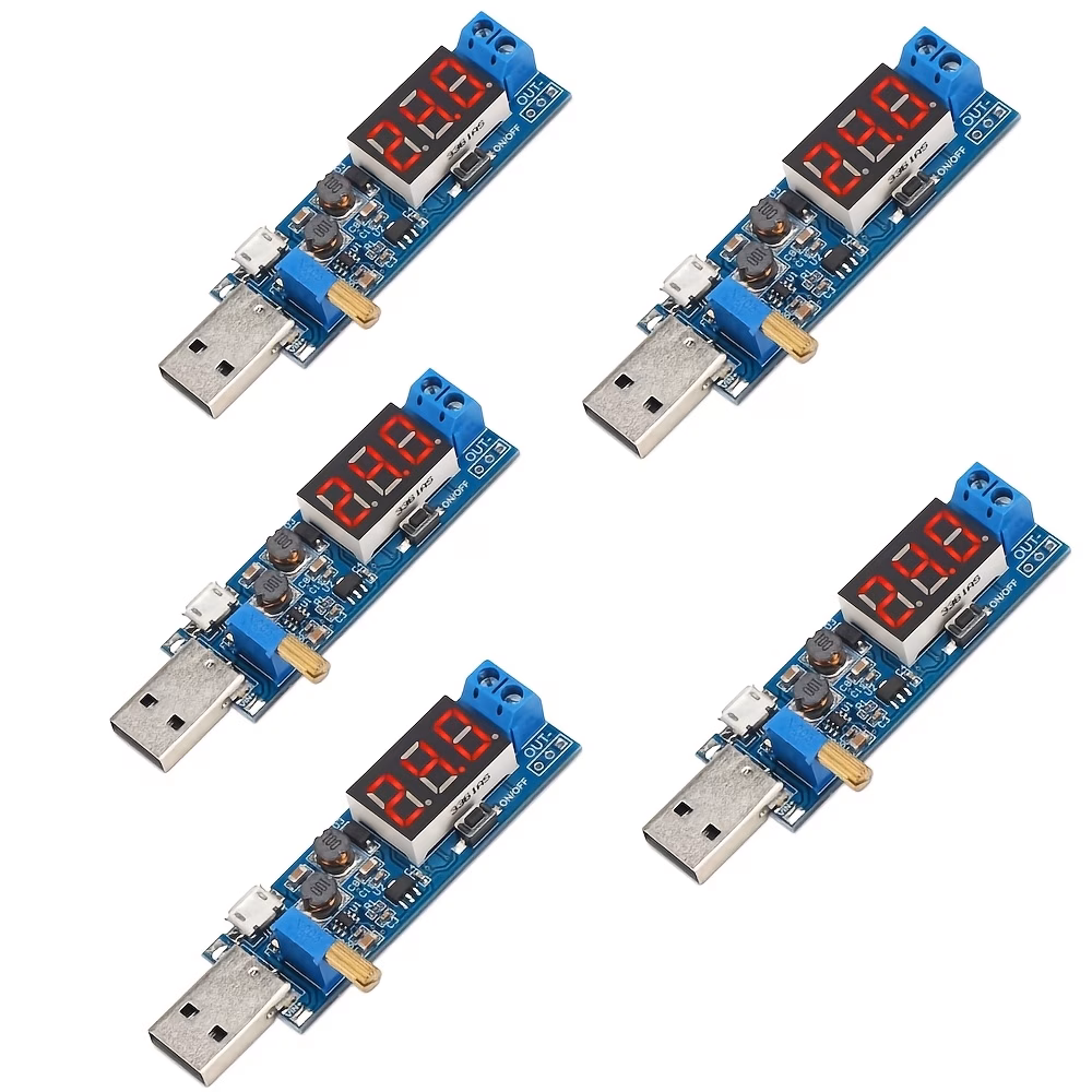 5 יחידות של מודולי ממיר usb -boost שמתאימים את המתח מ-3.5v-12v ל-1.2v-24v, פועלים כגם מספקי חשמל וגם , ויכולים לספק וולטאג עד 5v, 3.3v, 9v, 12v ו-18v. פרטי מוצר 0