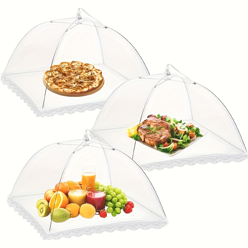 3 stück  -up-lebensmittelabdeckungen, faltbare mesh-lebensmittelzelte, wiederverwendbar und waschbar, staubdicht, für outdoor-picknicks, camping, bbq-lebensmittel-schutznetze, ideal für outdoor-picknicks und partys,   für frühstücksverbreitung, party-lebensmittelabdeckung.
