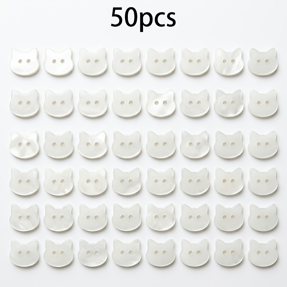 TEMU Set Of 50 Adorable White Kitten Buttons, Perfect For Crafts, Clothing Embellishments, And Sewing Projects