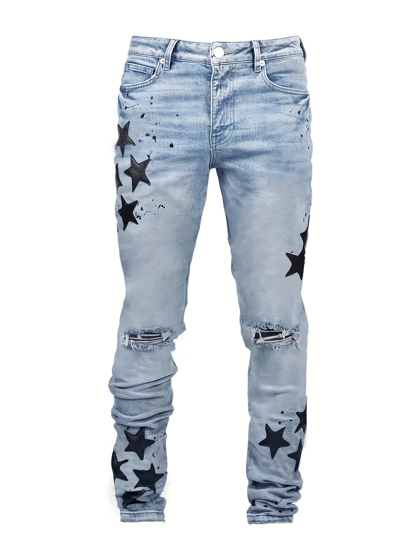 Plus Size Men's Solid Ripped Jeans Fashion Casual Denim - Temu
