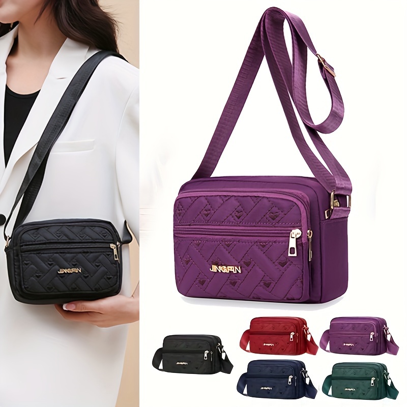 TEMU Lightweight Nylon Crossbody Bag For Women, Casual Small Square Messenger Bag With Zipper, Multi-pocket Shoulder Purse For Daily Commute