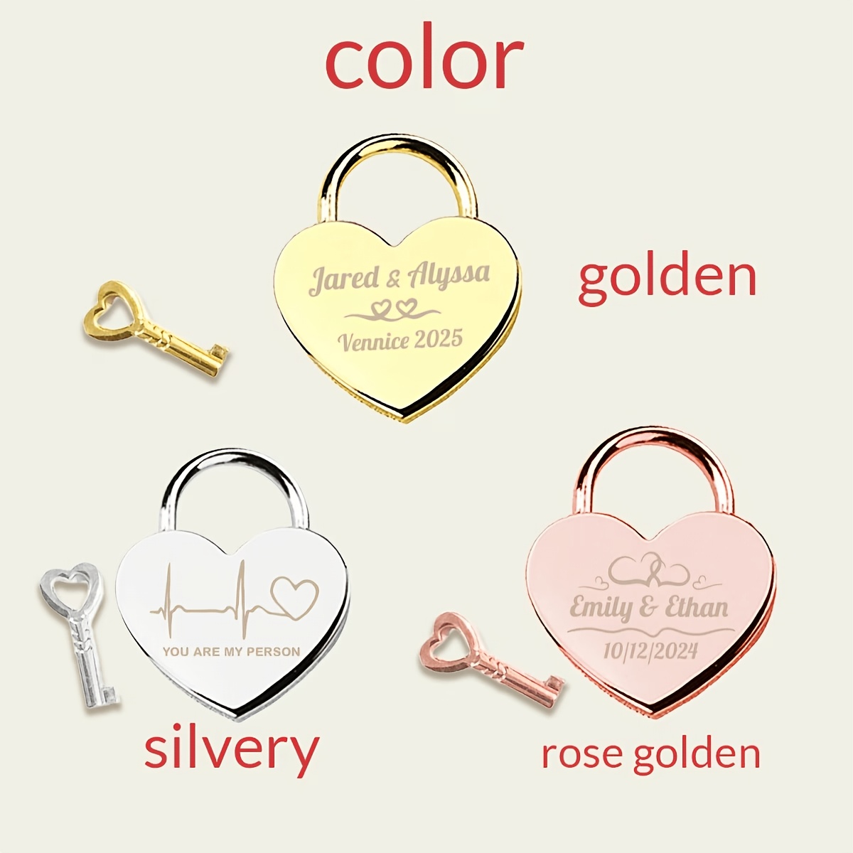 Customizable Heart Lock with Personalized Name and Blessing