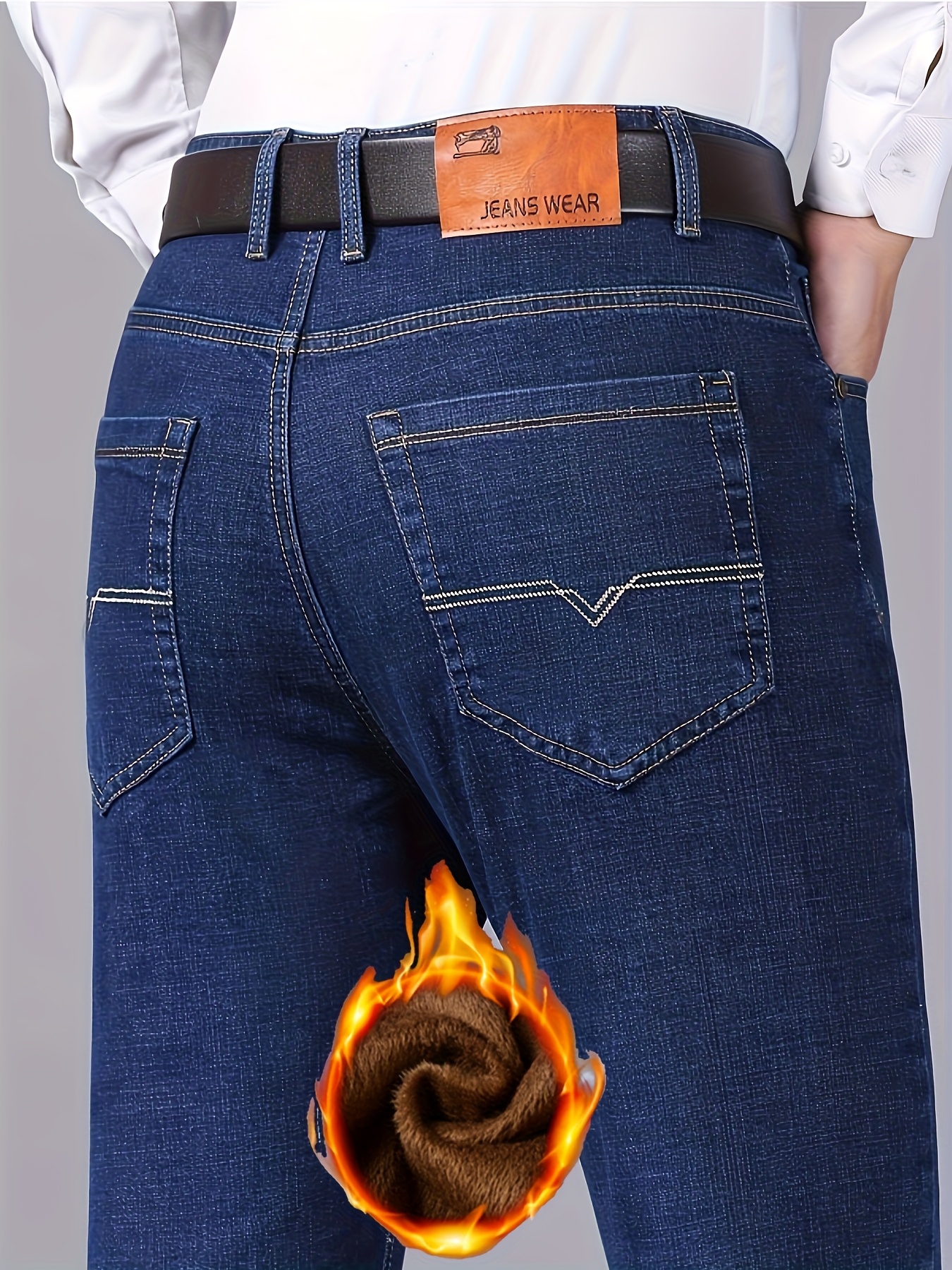 Popular Men's Business Denim Pants - -Lined for Warmth and Comfort / Regular Fit Suitable for All Seasons - Cotton Blend, Skin-Friendly, and Breathable - Mid-Waist with Stretch, Not Tight - Wash-Resistant and Fade-Proof - Available in Multiple Colors