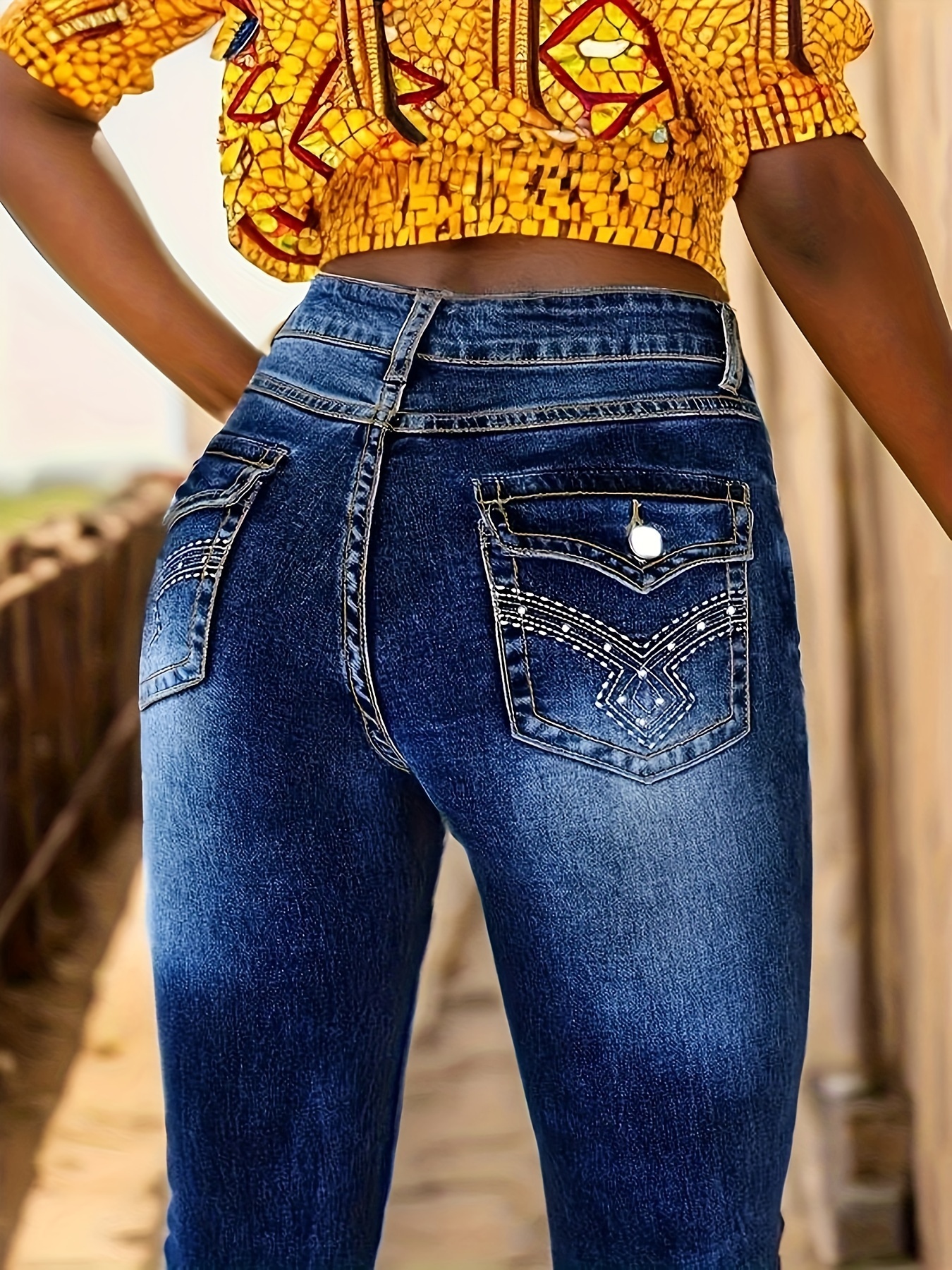 item picture xl8008 embroidered pocket washed bootcut jeans diagonal pocket stretch   jeans womens jeans and clothing