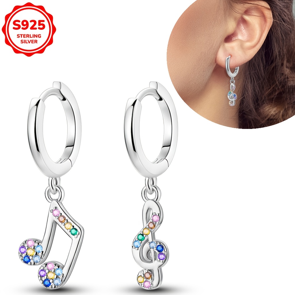 

1 Pair Of Earrings Weighing 4 Grams 925 Silver Colorful Zirconia Music Symbol Circle Women's Earrings Suitable For Engagement Party Wedding Jewelry Gift