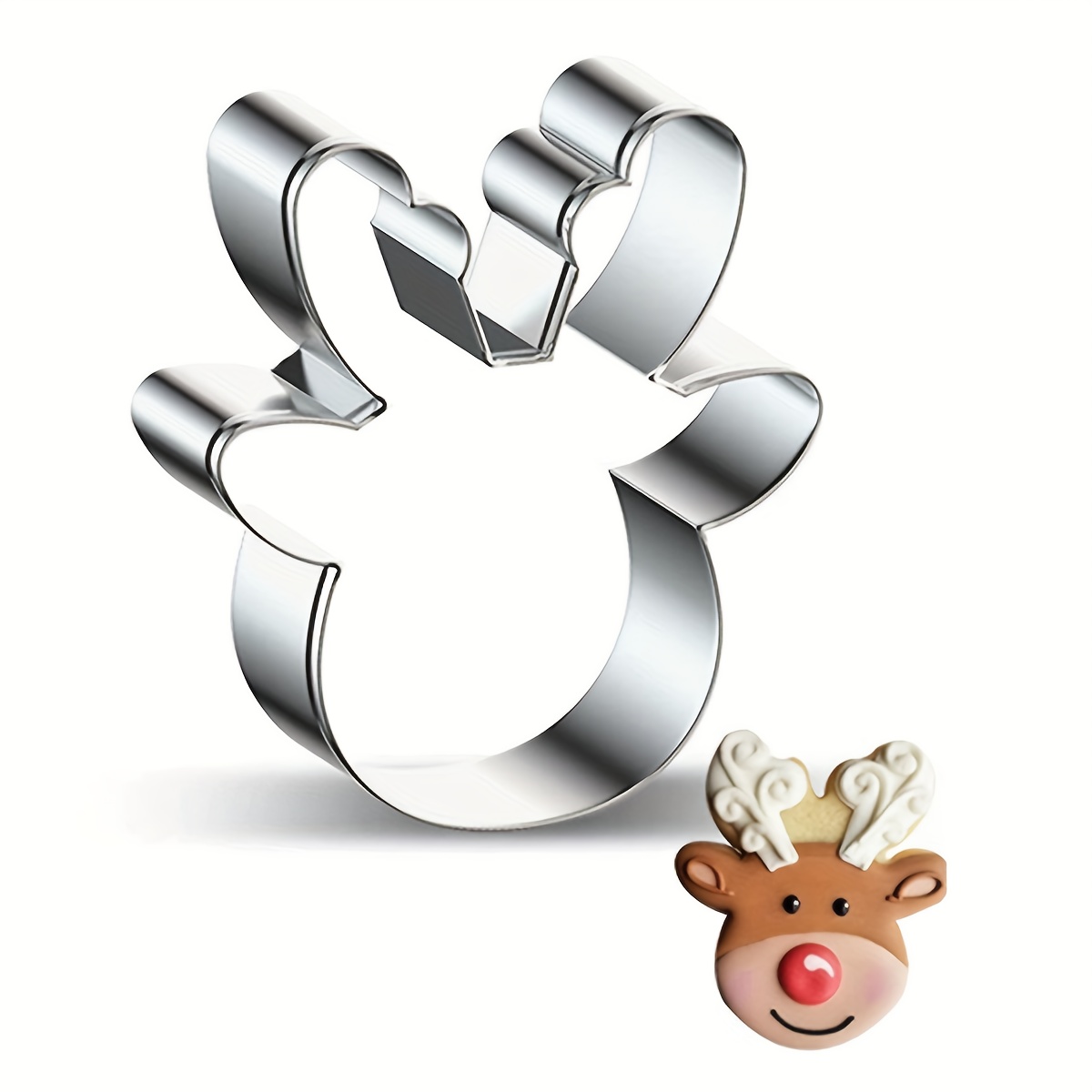 1pc Christmas Stainless Steel Cookie Cutter, Reindeer Head Cake Mold
