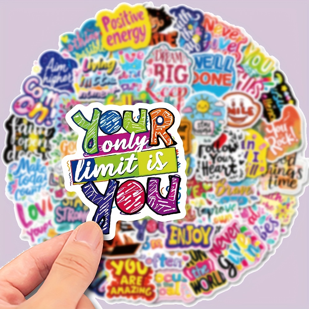 

50-pack Inspirational Quotes Stickers, Multicolor Encouragement Decals For Laptops, Skateboards, Luggage - Vinyl, White, No Electricity Needed