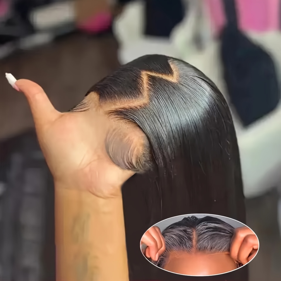 TEMU Glueless Wigs Made From Real Human Hair, Featuring A Straight Style. Pre- Wigs Are Designed For Women And Put On In 3 Seconds Without The Need For Glue. Have Density And A Transparent Lace Front