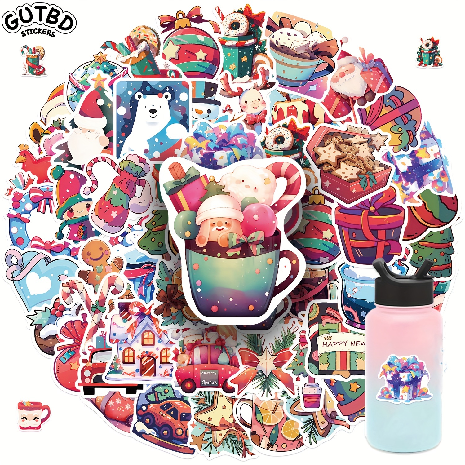 

Gutbd 50pcs Christmas Stickers - Pvc Holiday Decal Assortment With Santa Claus, Snowman, And Designs For Gifts, Cards, And Envelopes Decoration