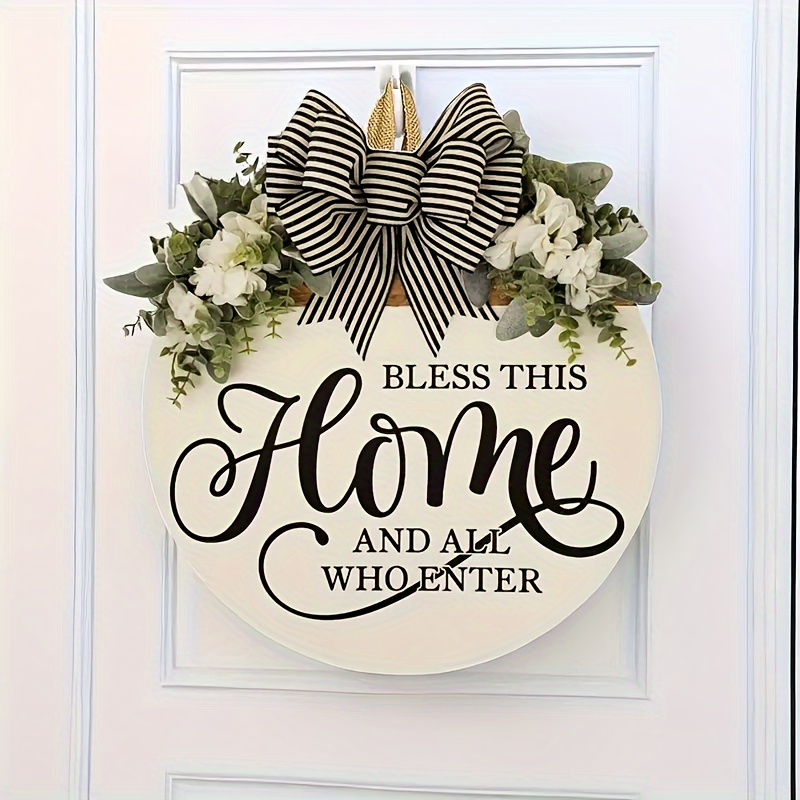 

1pc Charming Wreath Door Hanger - "bless This Home" Message, Versatile Front Door Decoration, Sweet Home All Season Welcome Sign" Outdoor Decor, Year-round Decor