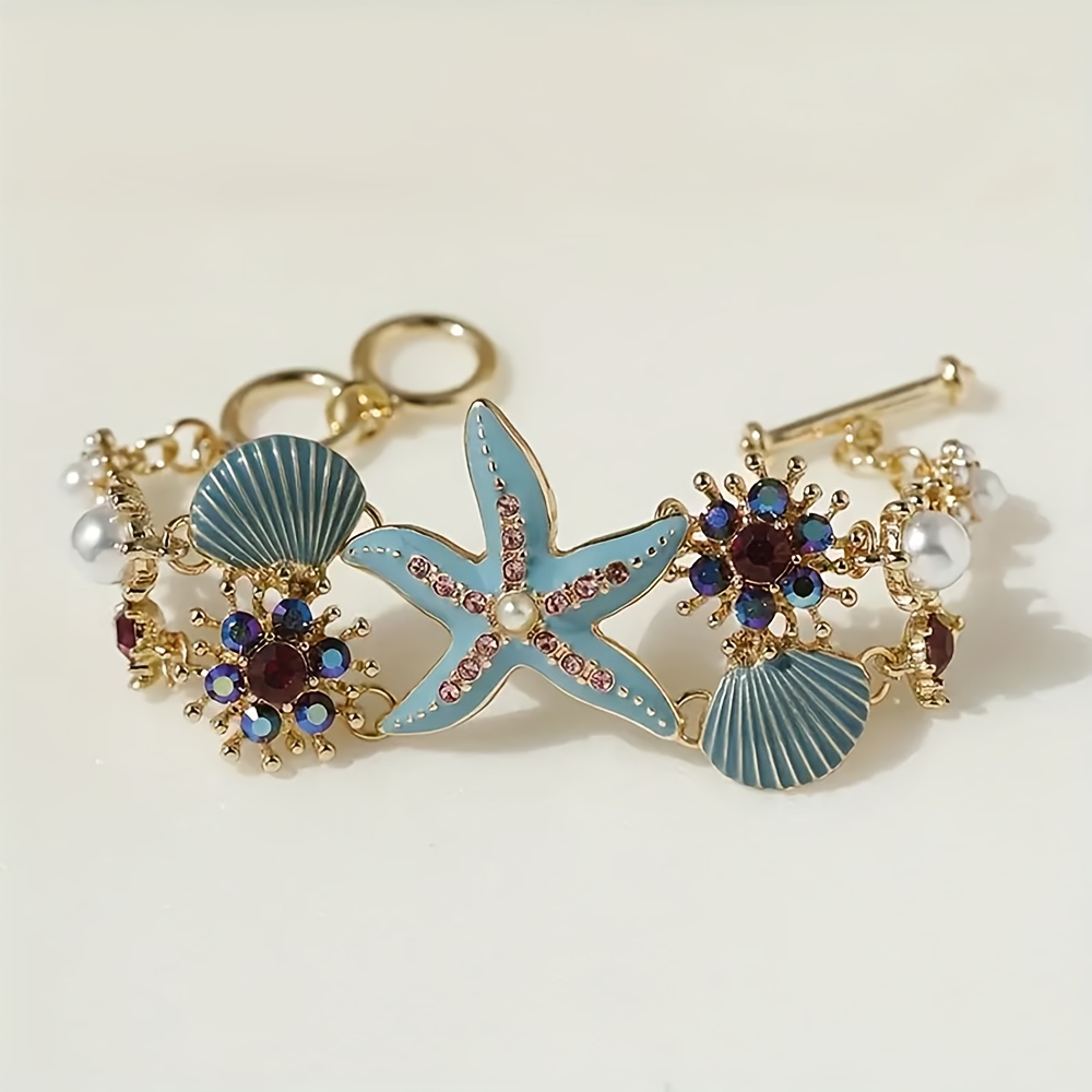 TEMU 1 Gorgeous Starfish Pendant Bracelet With Shell Details And Beads Suitable For Beach Daily Wear And Ocean