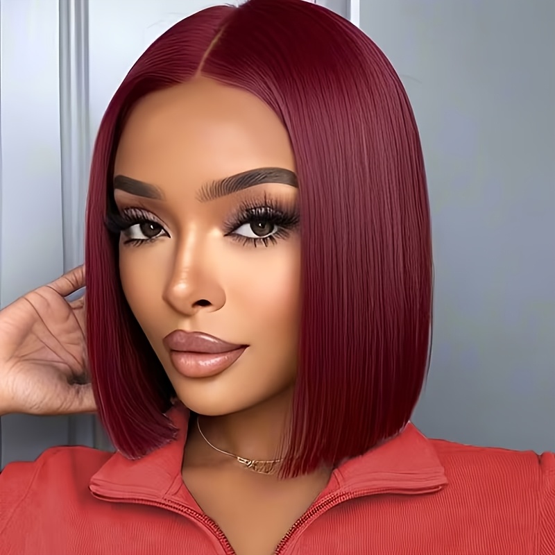 TEMU Women's Middle Part Burgundy Short Hair, 12 Inches, Soft And Fluffy For Casual Attire And Party, Versatile Hair Piece, Party Hair Extension,