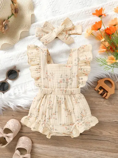 This * Girl Outfit Features a Soft And Comfortable Romper with * Edges And * with a Matching Headband * Summer Casual * And Vacations, for Outdoor This * Girl Outfit Features a Soft And Comfortable Romper with * Edges And * with a Matching Headband * Summer Casual * And Vacations, for Outdoor