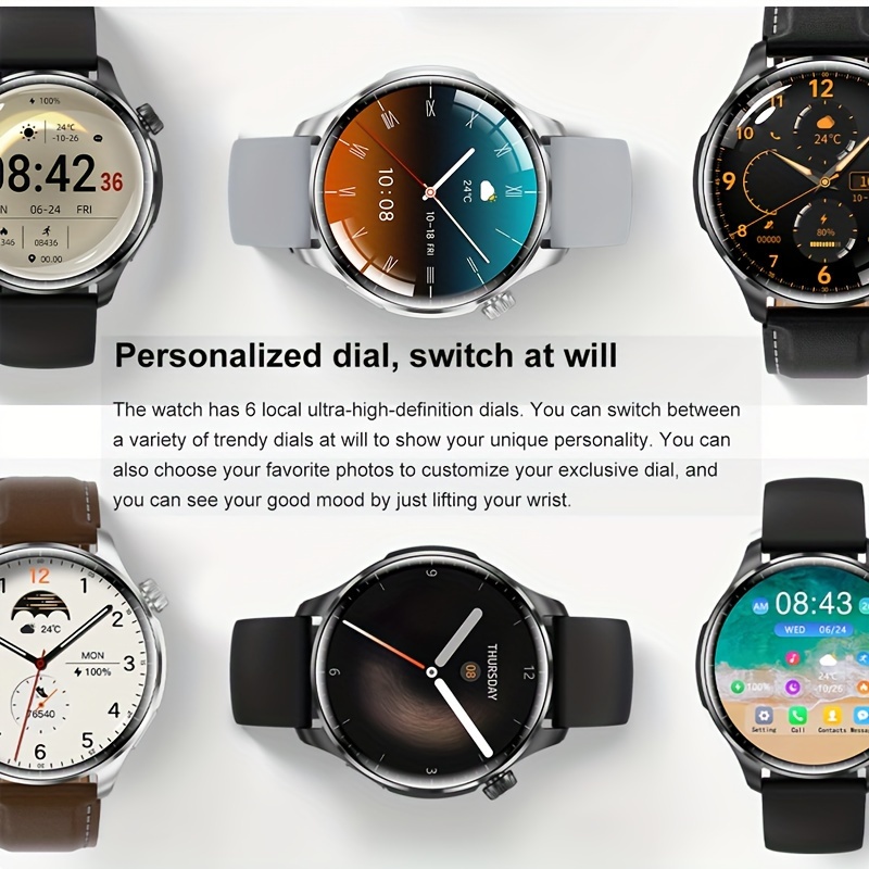 Herr smartklocka med NFC - LED-bakgrundsbelysning, HD-pekskärm, trådlösa samtal, aktivitetsmätare, röstassistent och kompass_voghion.com