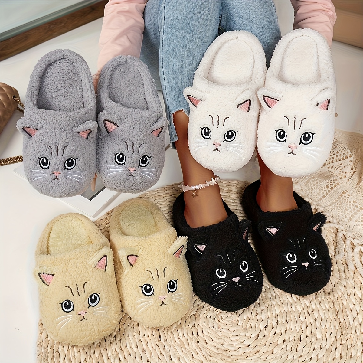 zapatillas de interior con estampado de gato lindo y moderno, para