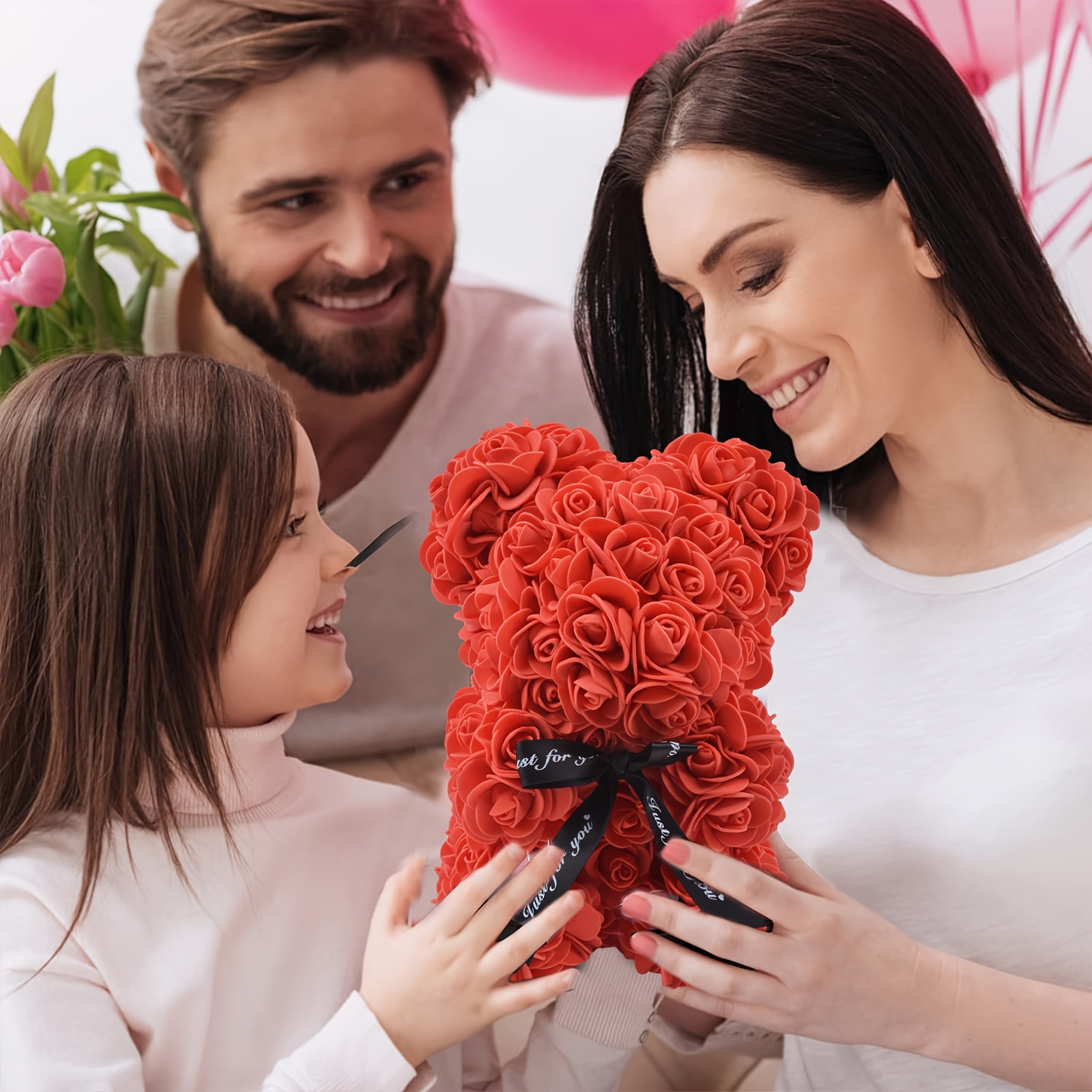 1pc Inch Artificial Rose Teddy Bear, Eternal Flower Red Teddy Bear  Wearing Black Bow, Teddy Bear Valentine's Day Gift Valentine's Day  Decoration