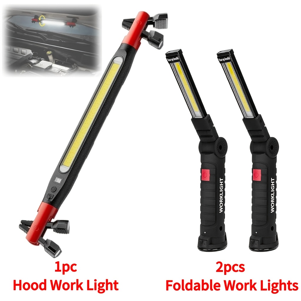 TEMU 2/3/4 Pack Rechargeable Work Light, Cob Led Flashlight Rechargeable With Magnetic Base, Work Light Rechargeable Portable Hanging Lamp For