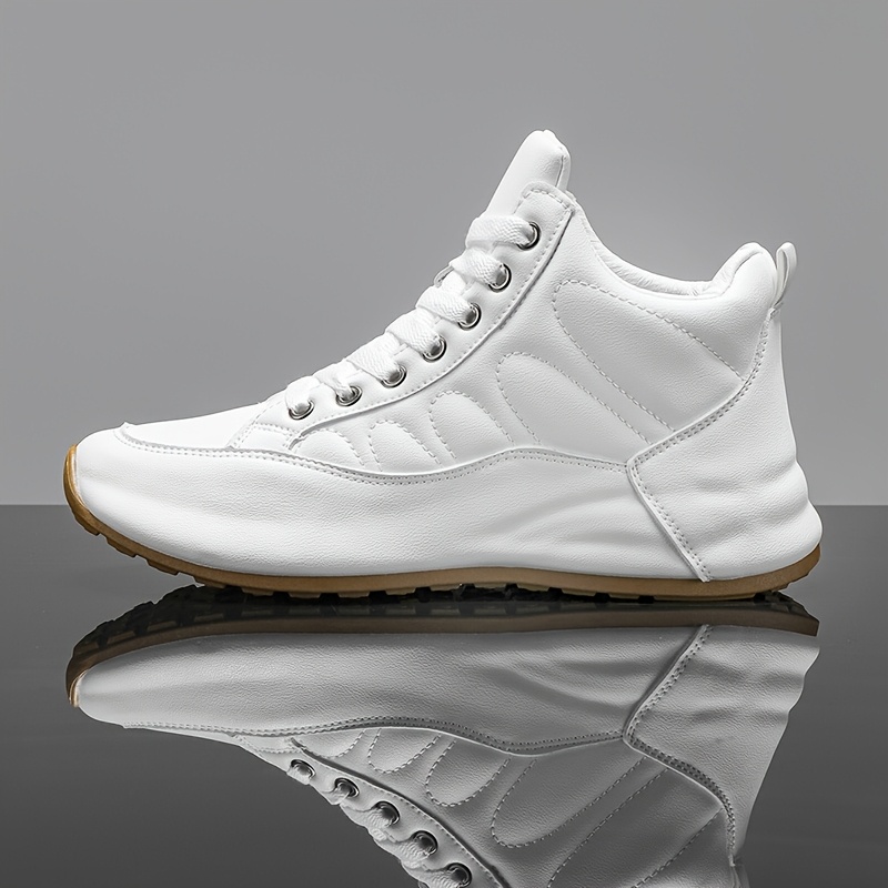 European Site Men's New High-Top Shoes, White Upper, Fashionable Casual Sneakers, White Shoes with Cushioned Soles, Men's Trendy Style