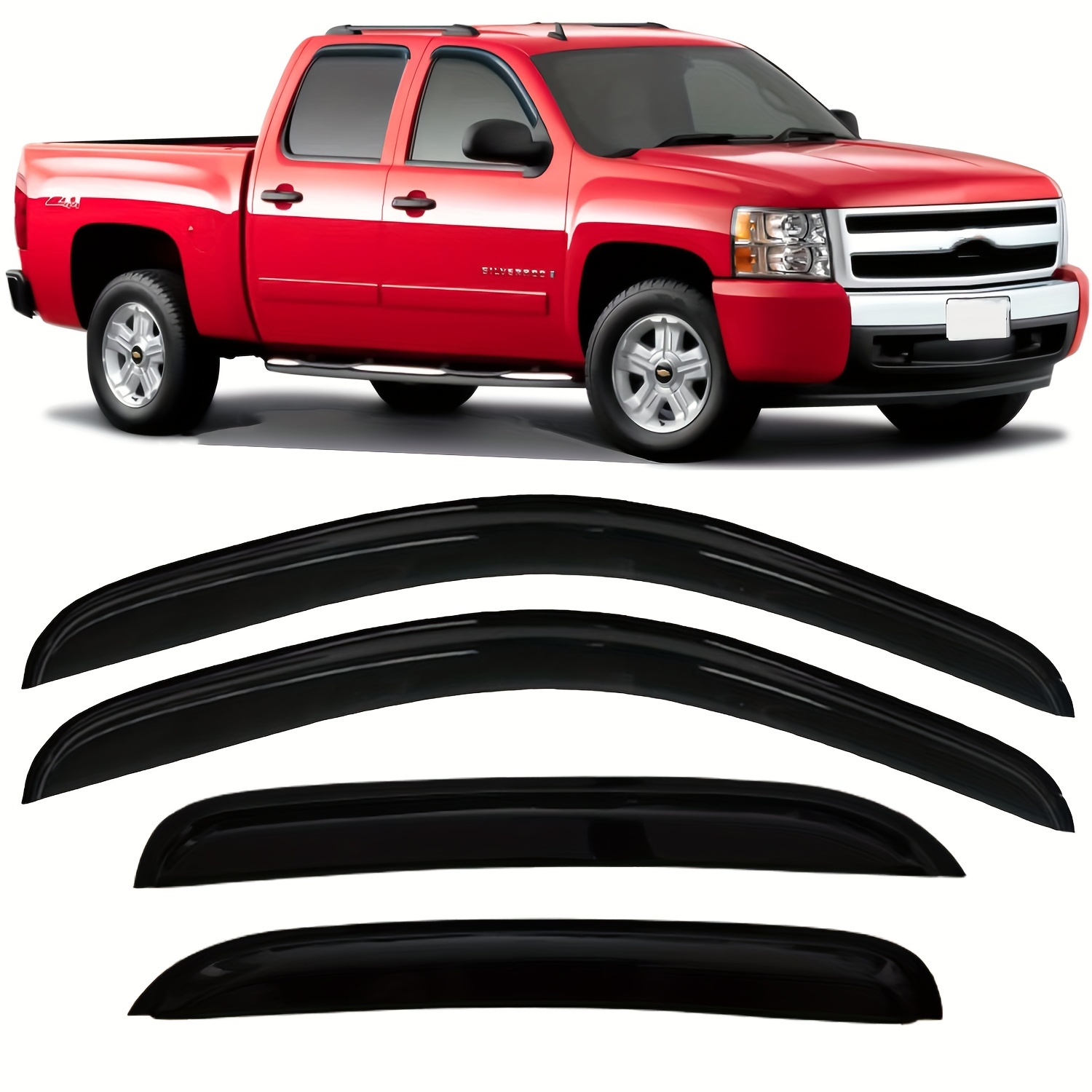 

Tape On Side Car Window Visors Vent Wind Deflectors Rain Guards For For 07-14 & For For 1500 2500hd 3500hd Crew Cab, For For For Xl, 94515 4pcs