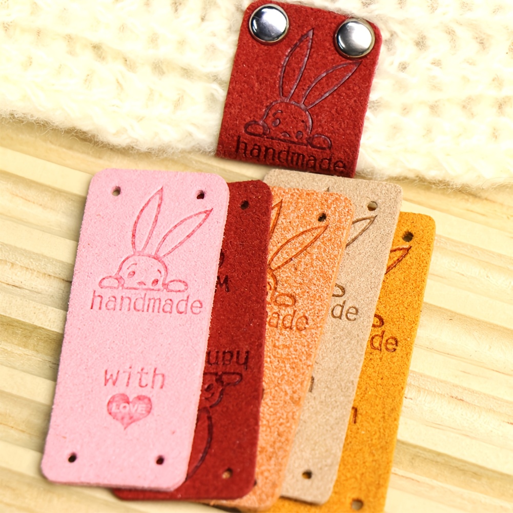 40 stuks/10 stuks Schattige Konijn Vlees Kunstleer Labels | Naaien *  Handgemaakte Item Labels, 2.01x5.0 cm, \u0026*;Handgemaakt met *\u0026*; - Ideaal  voor Knutselen, Kleding, Hoeden, Sjaals, Tassen, Perfect ..., image size:1001x1001