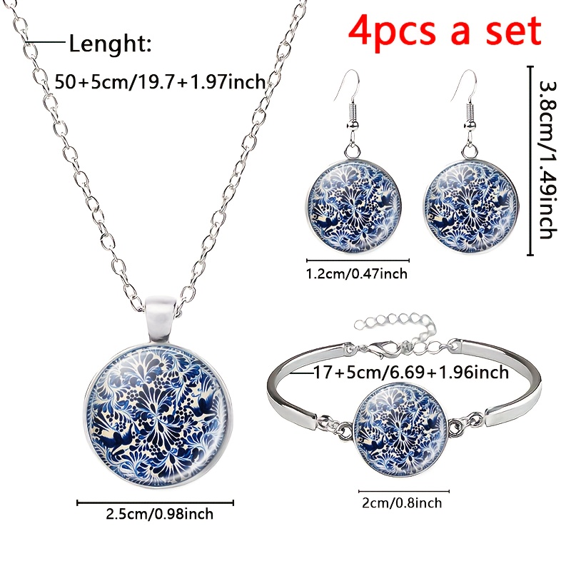 E-shop 4-teiliges Schmuckset (1 Halskette, 1 Armband, 1 Stück Ohrringe) und Porzellan Kunst Blumenmuster Elegante Exquisite Traditionelle